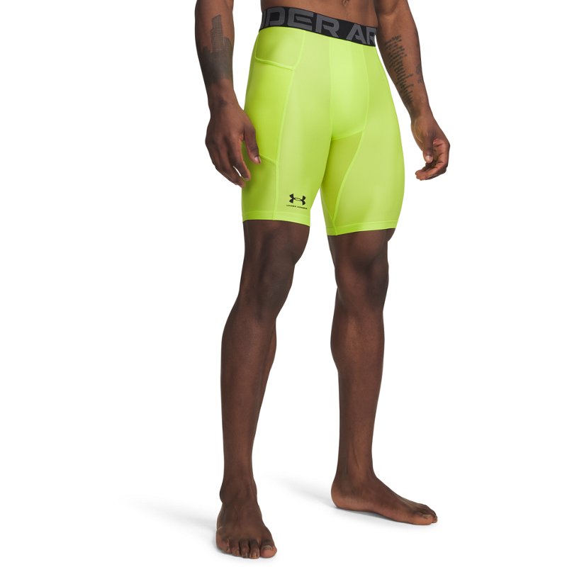 Under Armour Men's HeatGear Long Compression 9" Shorts, Medium, Green Citrine/Black