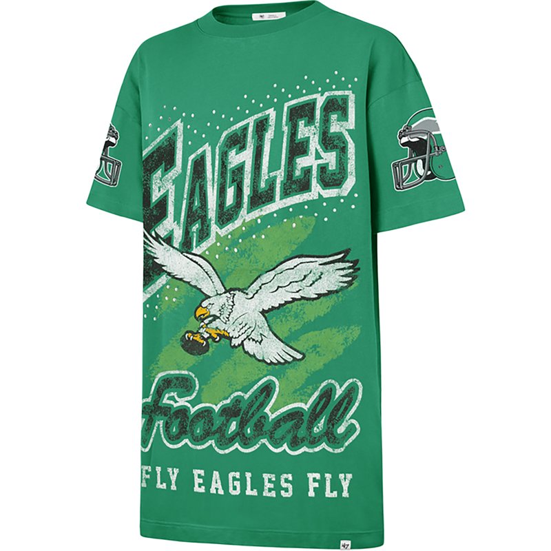 '47 Brand Women's Philadelphia Eagles Gemstone Swash Oversized Distressed T-Shirt Dress - Kelly Green