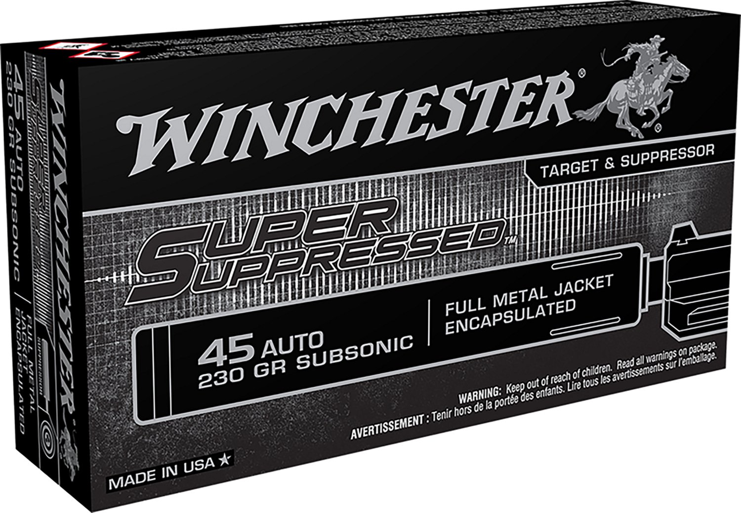 Super Suppressed .45 Automatic 230 Grain FMJ Encapsulated Centerfire Ammunition 50 Rounds