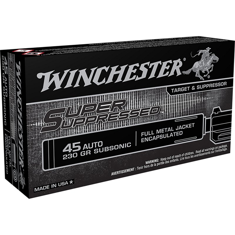Super Suppressed .45 Automatic 230 Grain FMJ Encapsulated Centerfire Ammunition 50 Rounds