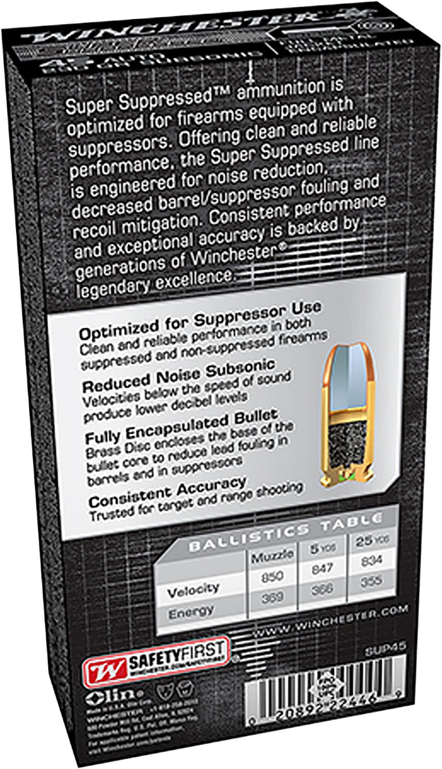 Super Suppressed .45 Automatic 230 Grain FMJ Encapsulated Centerfire Ammunition 50 Rounds - view number 2