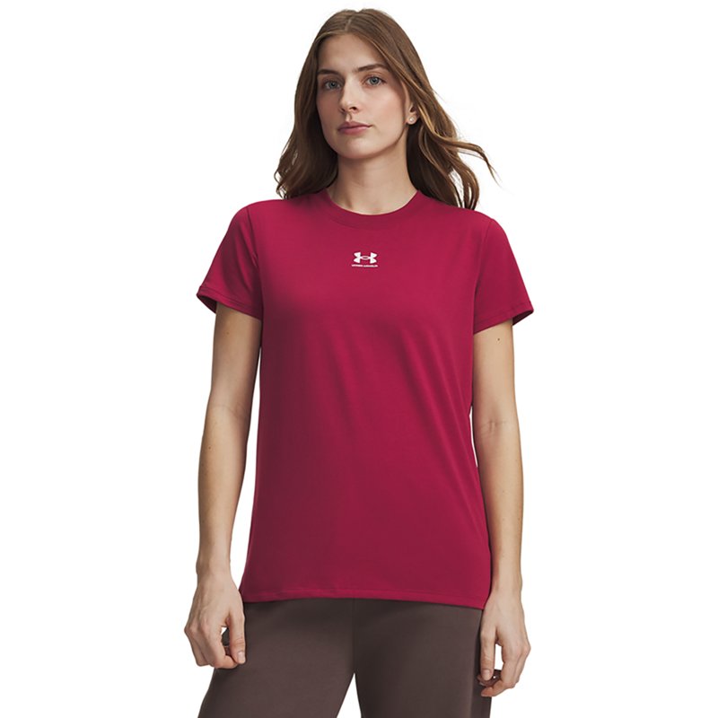 Under Armour Women's Rival Core Short Sleeve Crew Neck - Claret / / White