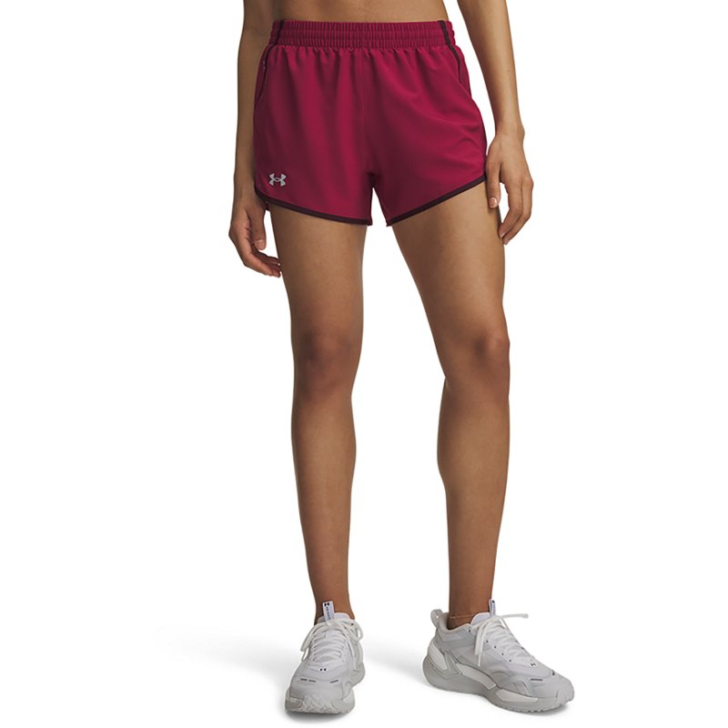 Under Armour Women's Fly By Mesh-Panel Running Shorts - Claret/Ox Blood/Reflective