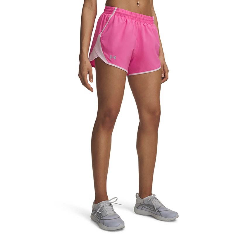 Under Armour Women's Fly By Mesh-Panel Running Shorts - Pink Frenzy / Prime Pink