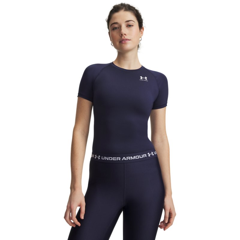 Under Armour HeatGear Compression Short-Sleeve Shirt - Midnight Navy/White