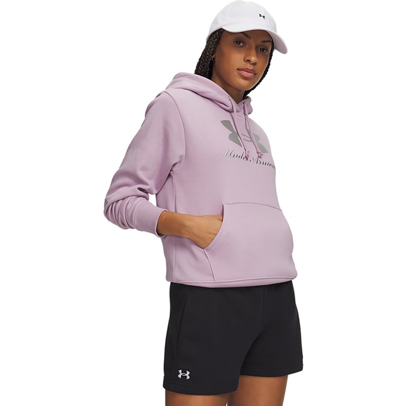 Under Armour Women's Rival Hooded Shimmer Sweatshirt - Mauve Pink / / Metallic Silver