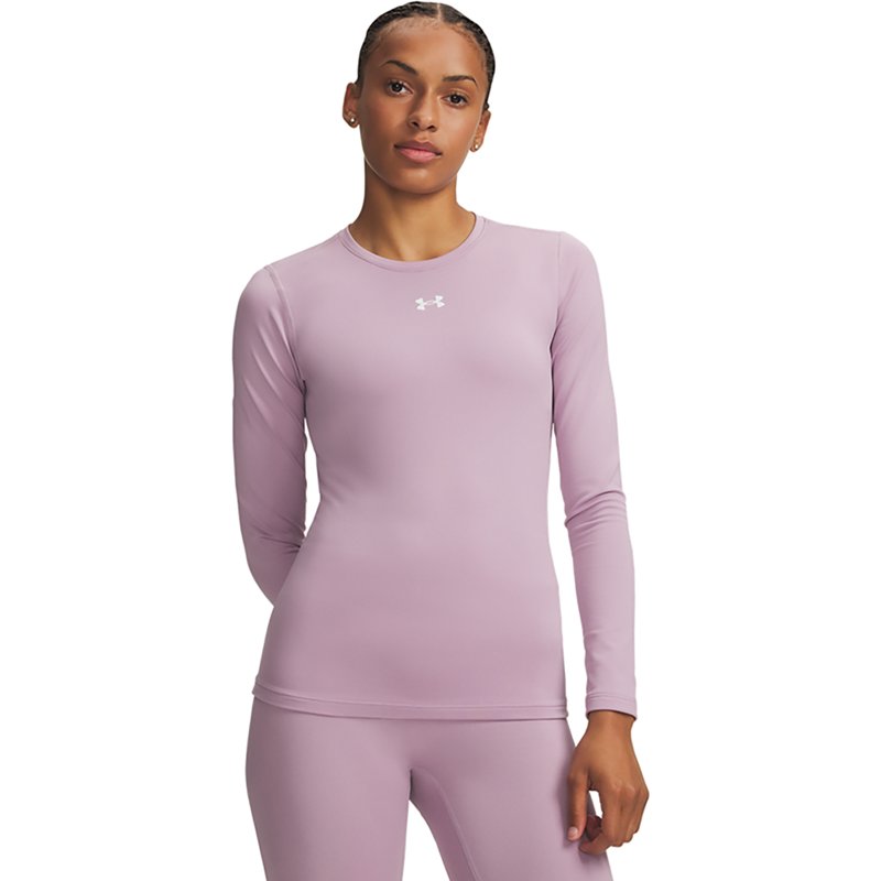 Under Armour Women's ColdGear Long Sleeve Crew, Medium, Mauve Pink/White