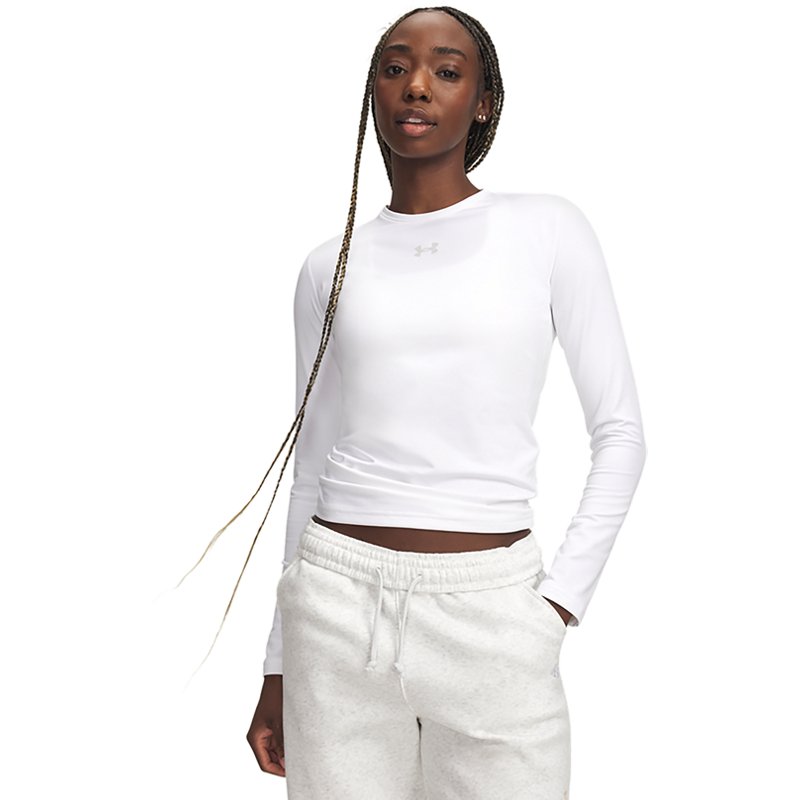 Under Armour Women's ColdGear Long Sleeve Crew, Medium, White/Halo Gray