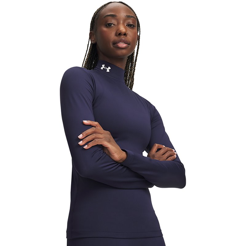 Under Armour Women's ColdGear Mock Long Sleeve, Medium, Midnight Navy/White