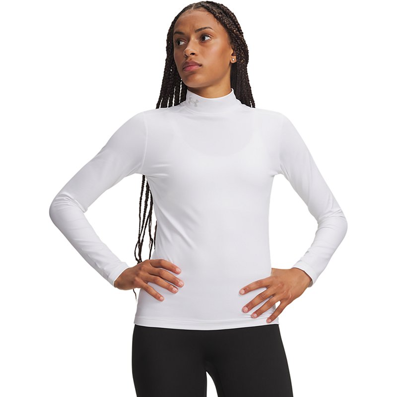 Under Armour Women's ColdGear Mock Long Sleeve, XS, White/Halo Gray