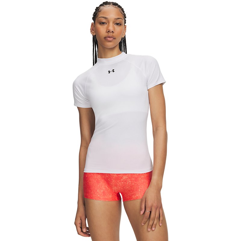 Under Armour Women's HeatGear Mock Short Sleeve, XXL, White/Black