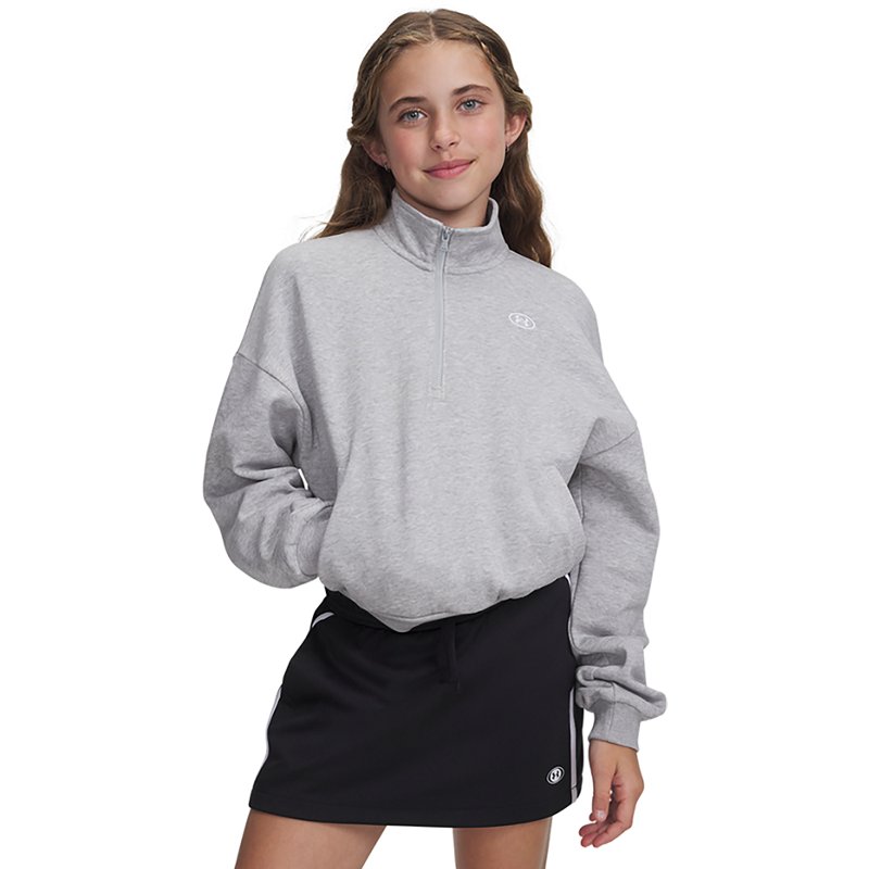 Under Armour Girls' Rival Fleece 1/2 Zip, Medium, Mod Gray Light Heather/White