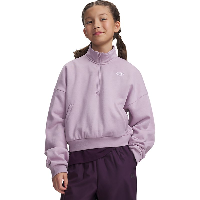 Under Armour Girls' Rival Fleece 1/2 Zip, Medium, Mauve Pink/White