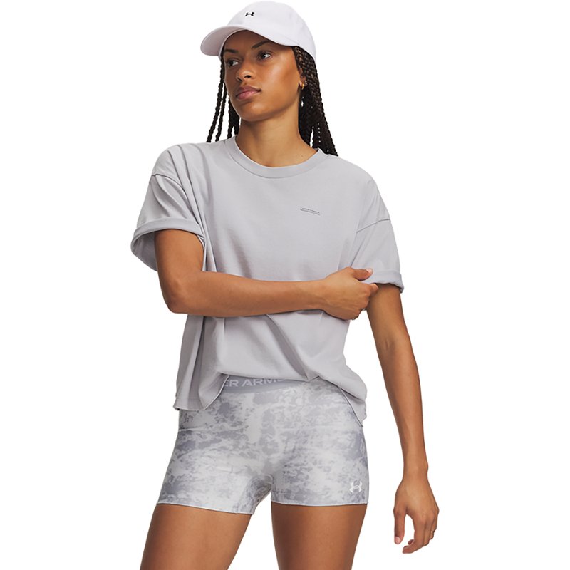 Under Armour Women's Heavyweight Wordmark Boxy Tee, Medium, Mod Gray/Black