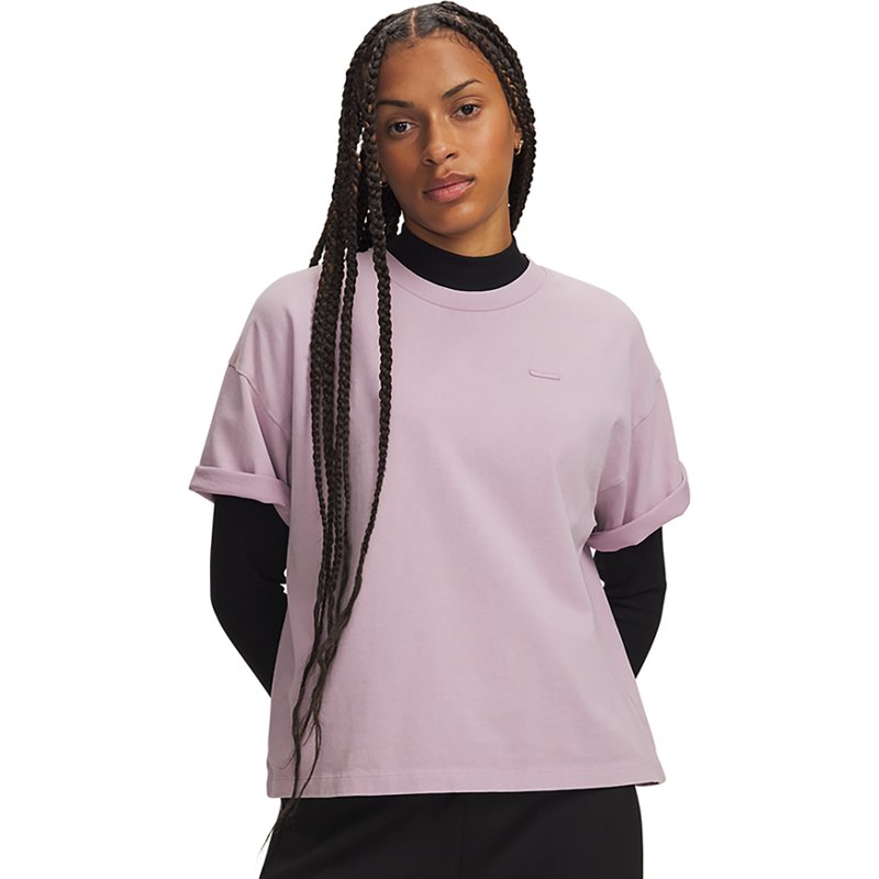 Under Armour Women's Heavyweight Wordmark Boxy Tee, XXL, Mauve Pink/Black