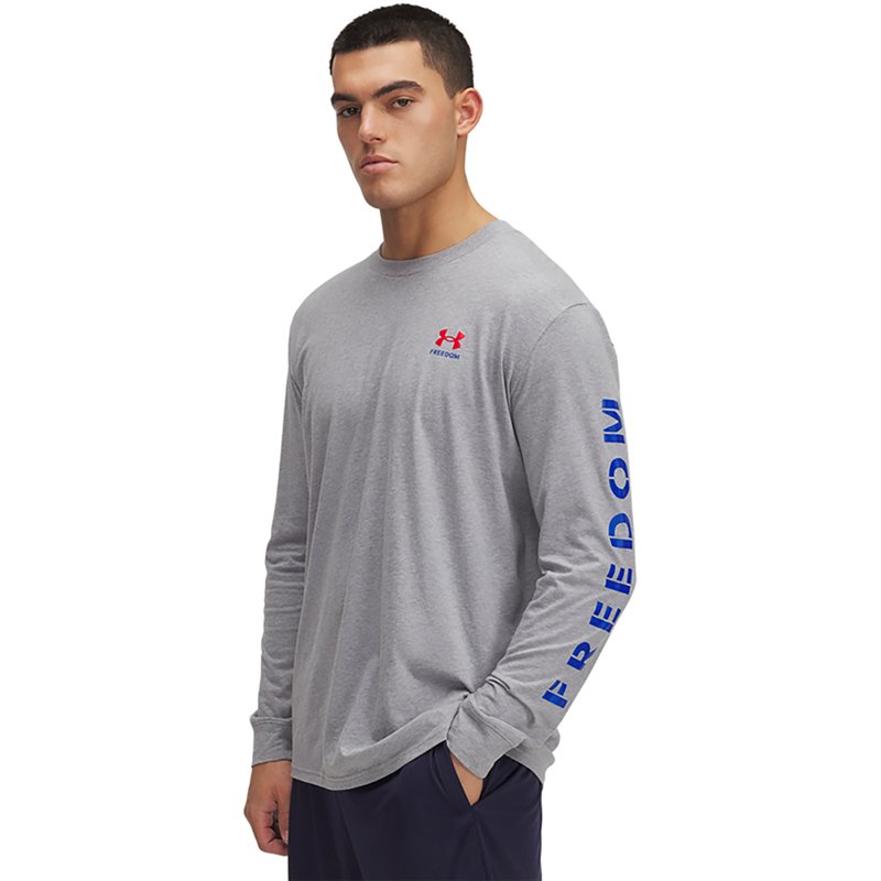 Under Armour Freedom Flag Graphic Long-Sleeve Shirt - Steel Light Heather/Royal
