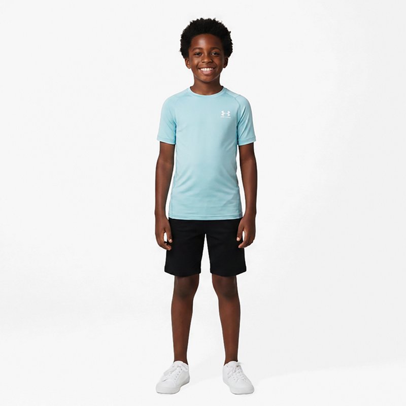 Under Armour Boys' HeatGear Armour Short Sleeve Shirt, Large, Blue Haze/White