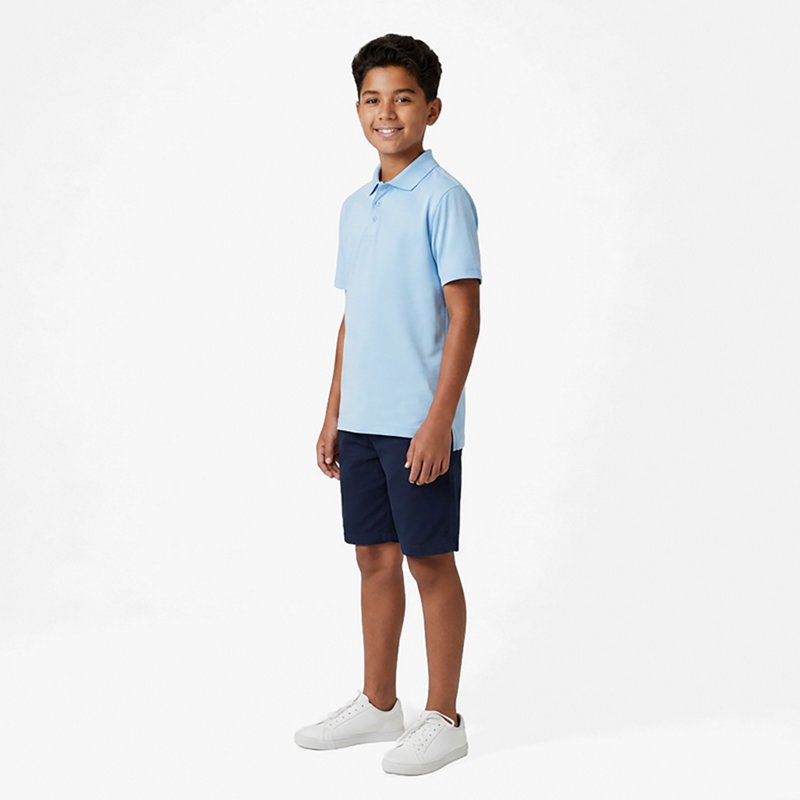 French Toast Little & Big Kid Boys Short Sleeve Regular Fit Moisture Wicking Polo Shirt, Small, Blue