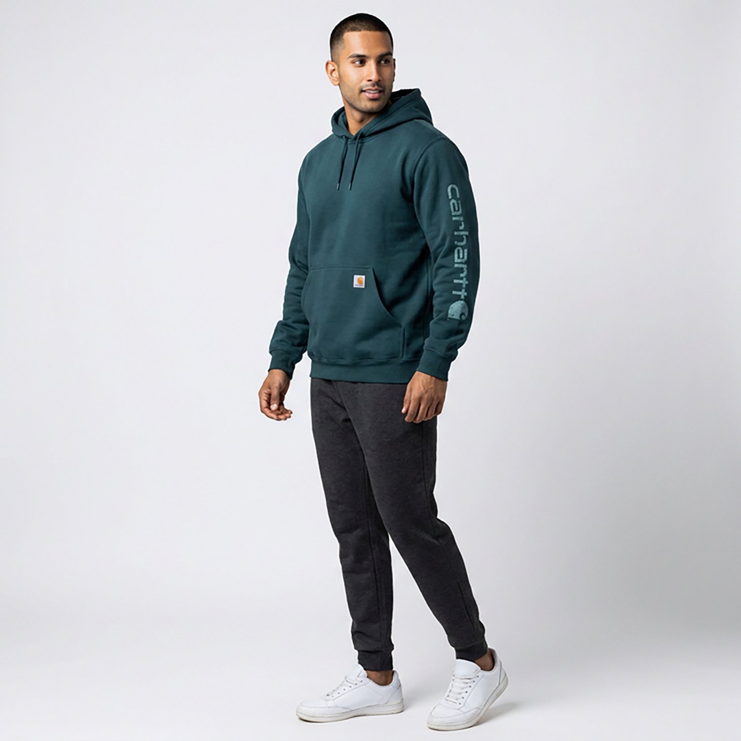 Carhartt Men's Loose Fit Midweight Signature Sleeve Logo Hooded Sweatshirt - view number 2