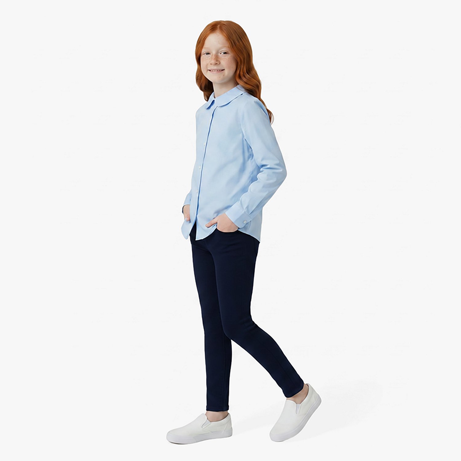 French Toast Girls' Extended Sizing Modern Peter Pan Long Sleeve Blouse