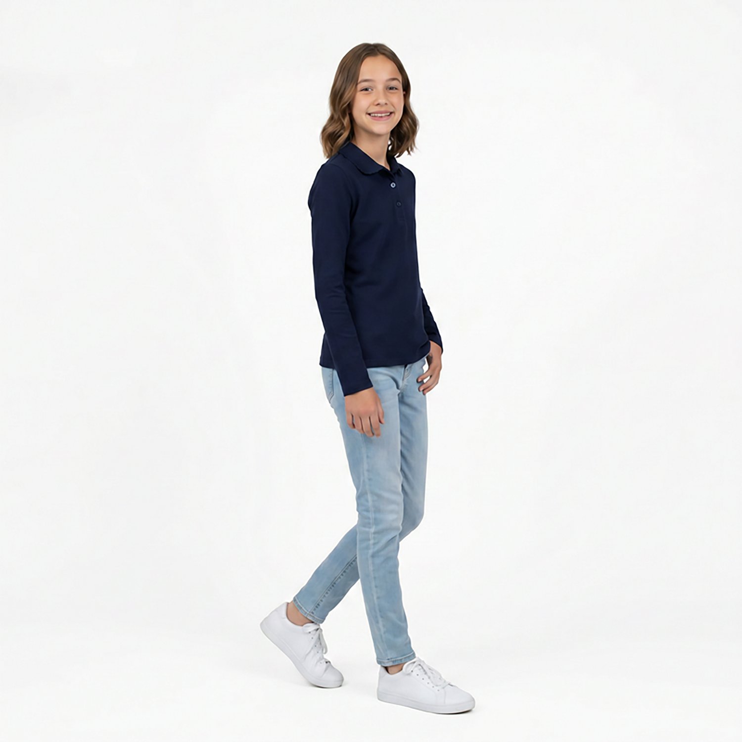 French Toast Girls' Long Sleeve Interlock Knit Polo with Picot Collar - view number 3