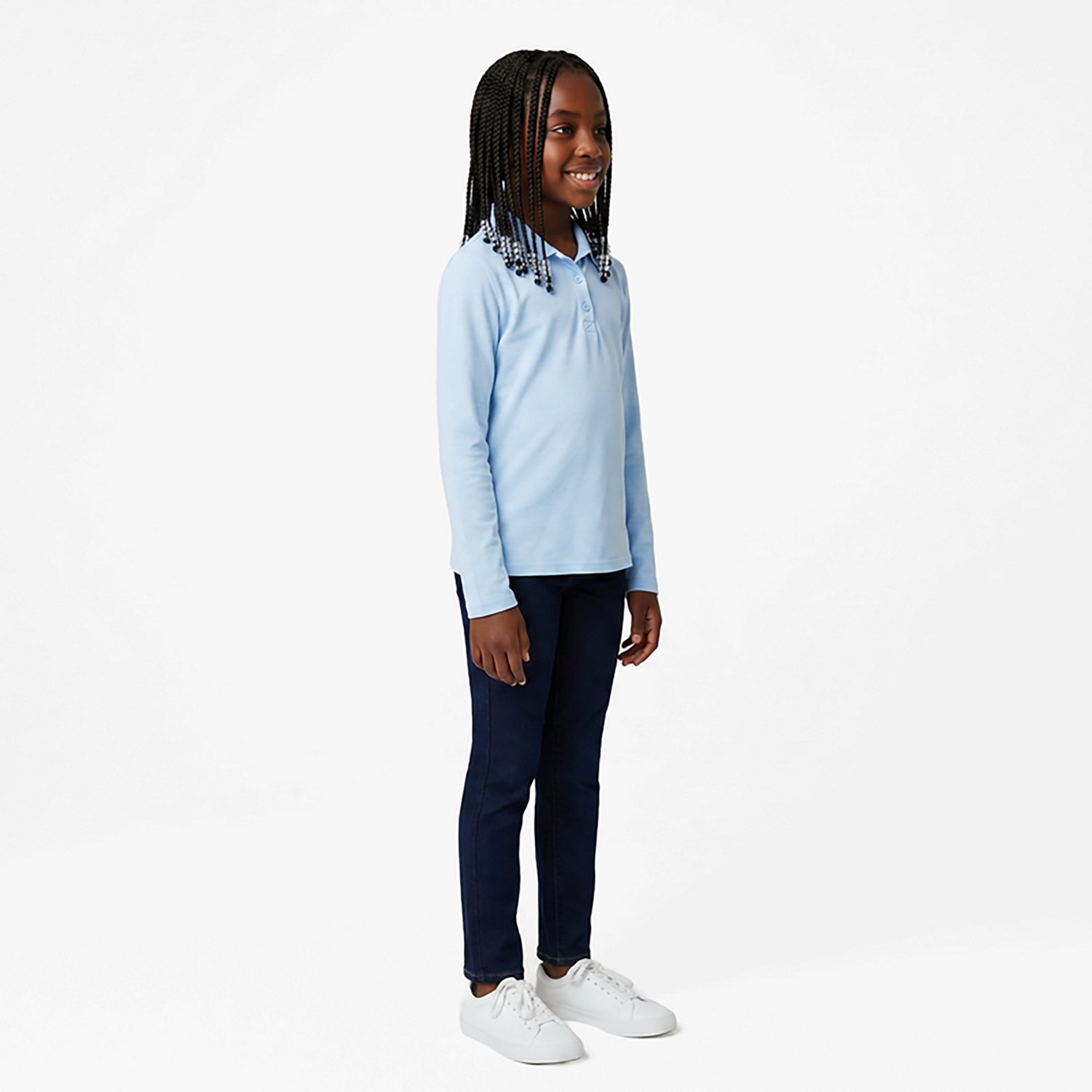 French Toast Girls' Extended Sizing Long Sleeve Stretch Pique Polo Shirt - view number 3