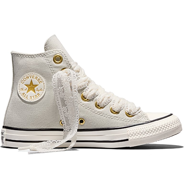 Converse Big Girls Chuck Taylor All Star Lace High Top Canvas Lifestyle Sneakers from Finish Line - Light Gray, Gold, White