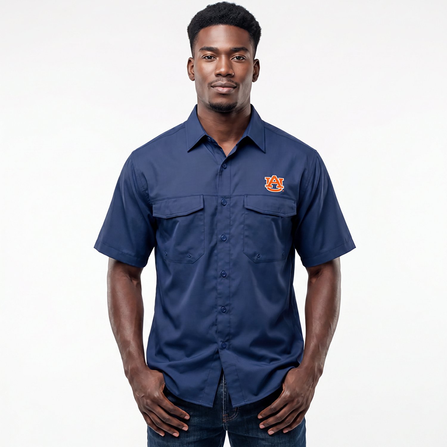 Antigua Men's Auburn University Game Day Woven Fishing Shirt