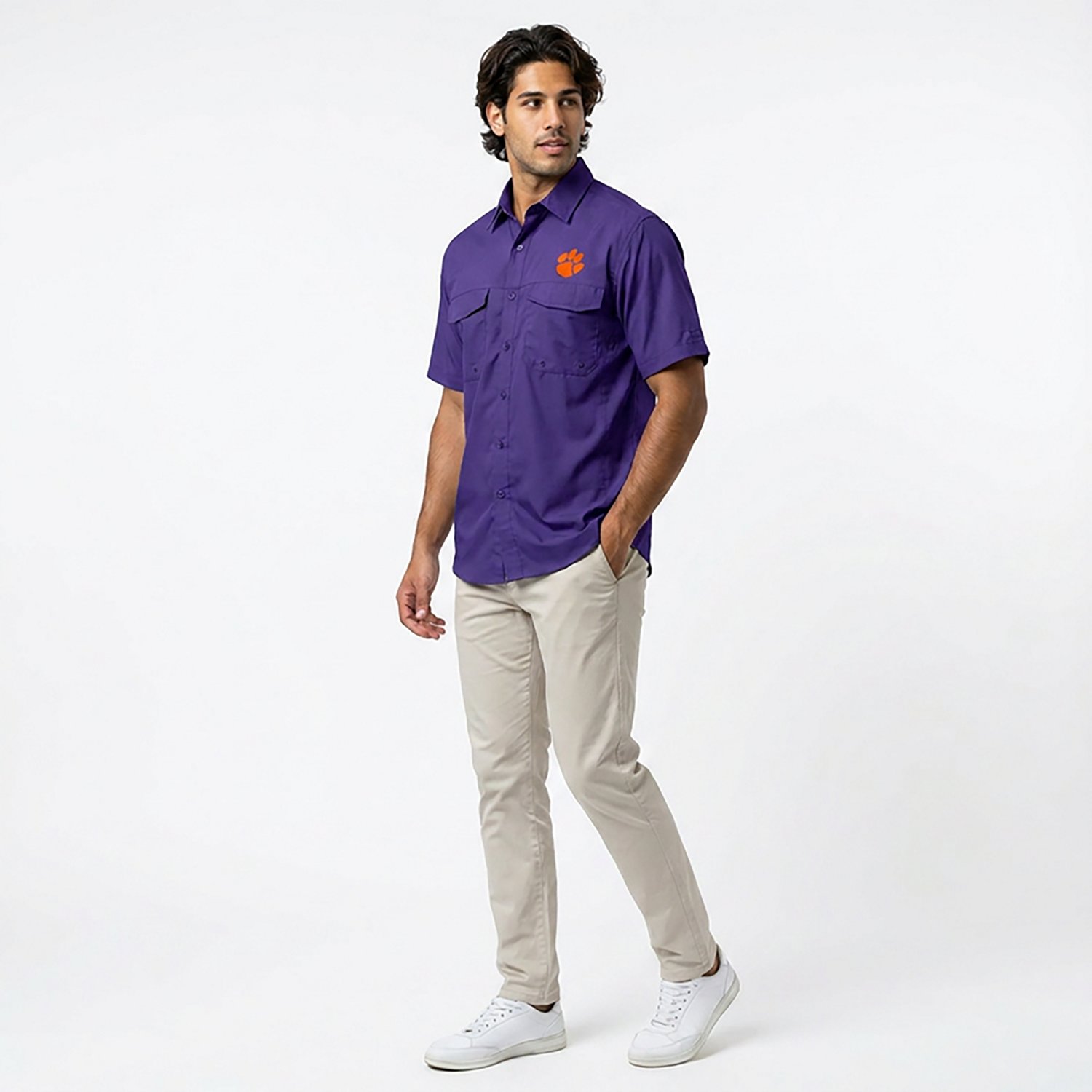 Antigua Men's Clemson University Game Day Woven Fishing Shirt - view number 3