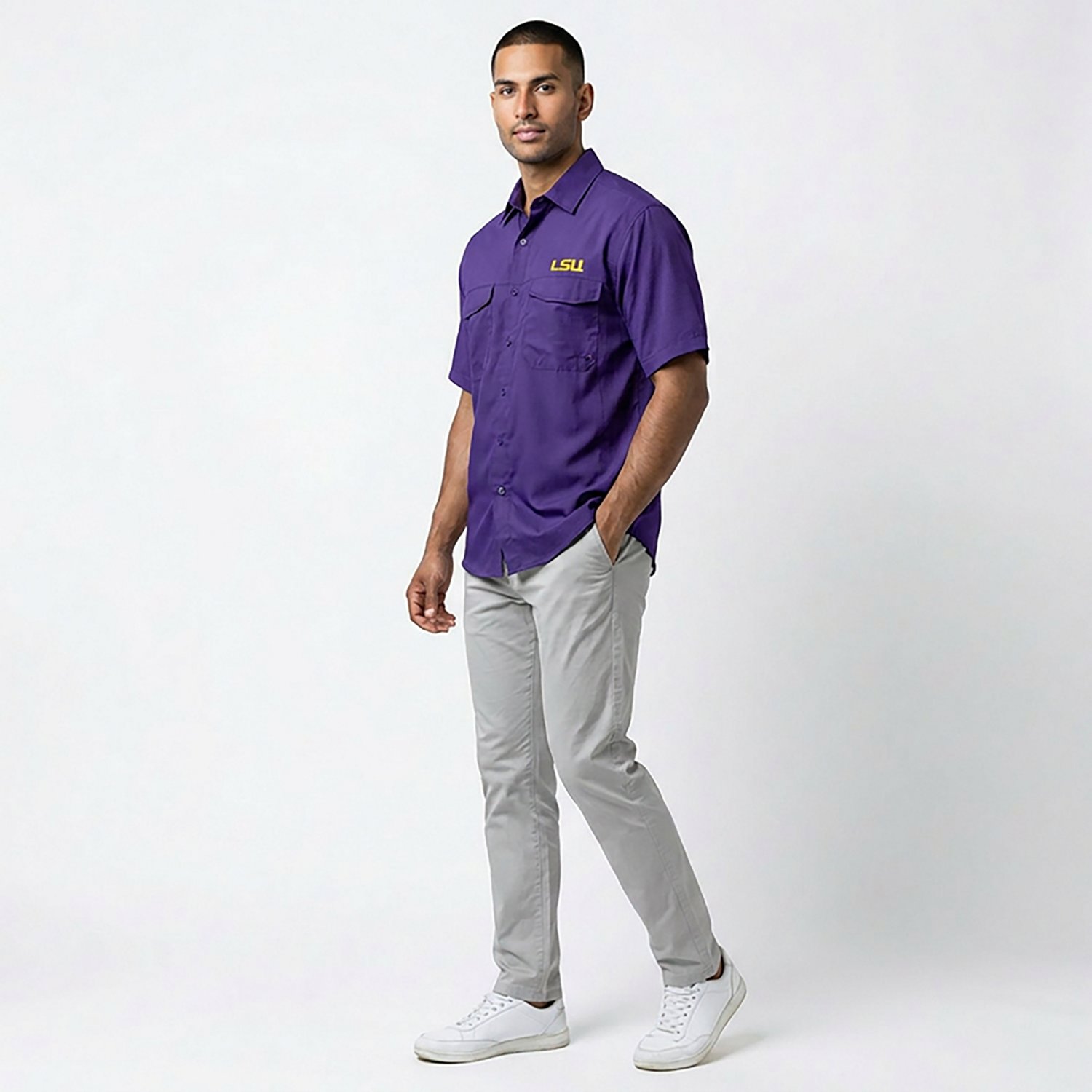 Antigua Men's Louisiana State University Game Day Woven Fishing Shirt - view number 2