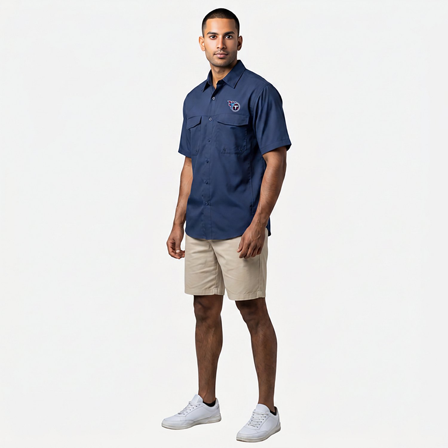Antigua Men's Tennessee Titans Game Day Woven Fishing Shirt