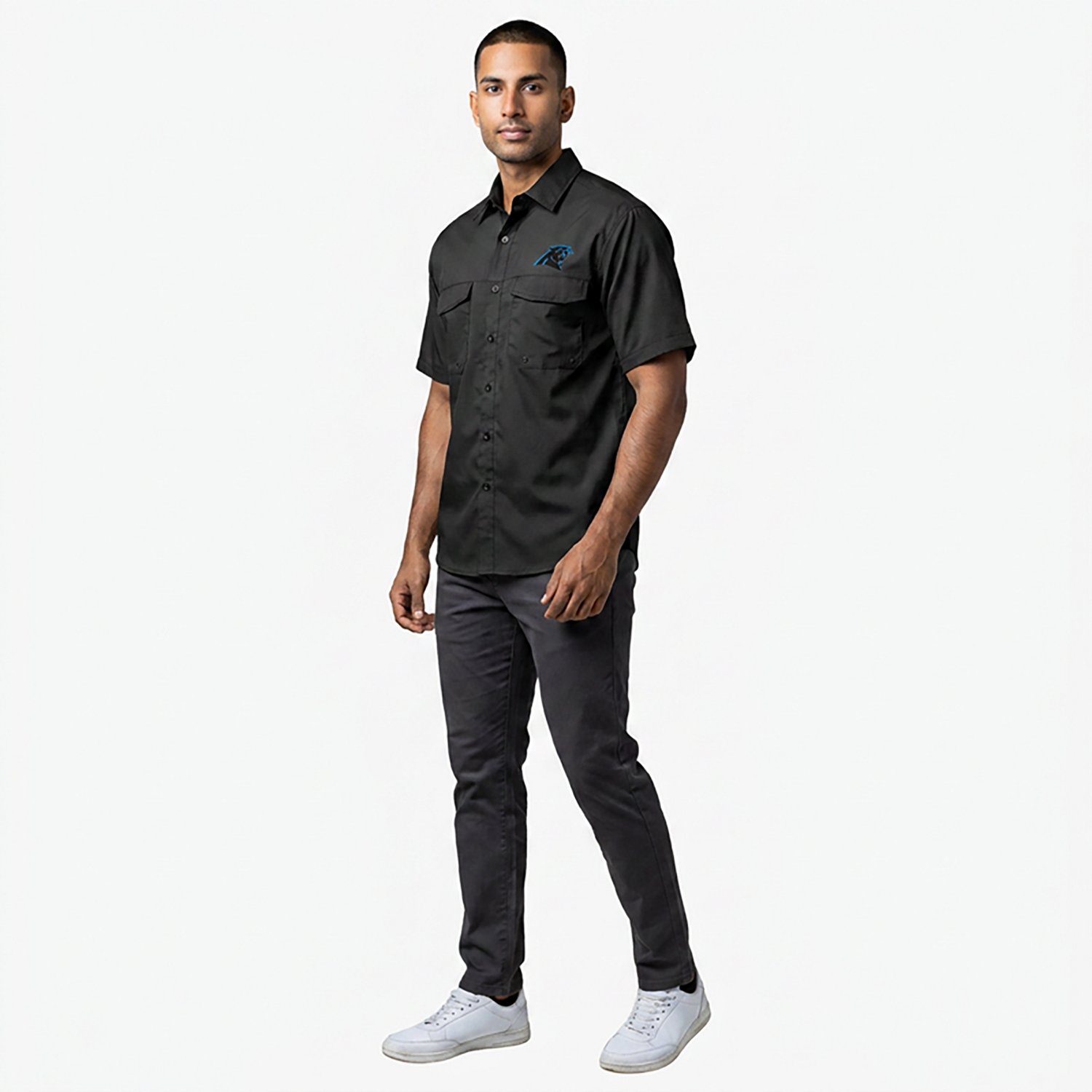 Antigua Men's Carolina Panthers Game Day Woven Fishing Shirt - view number 2