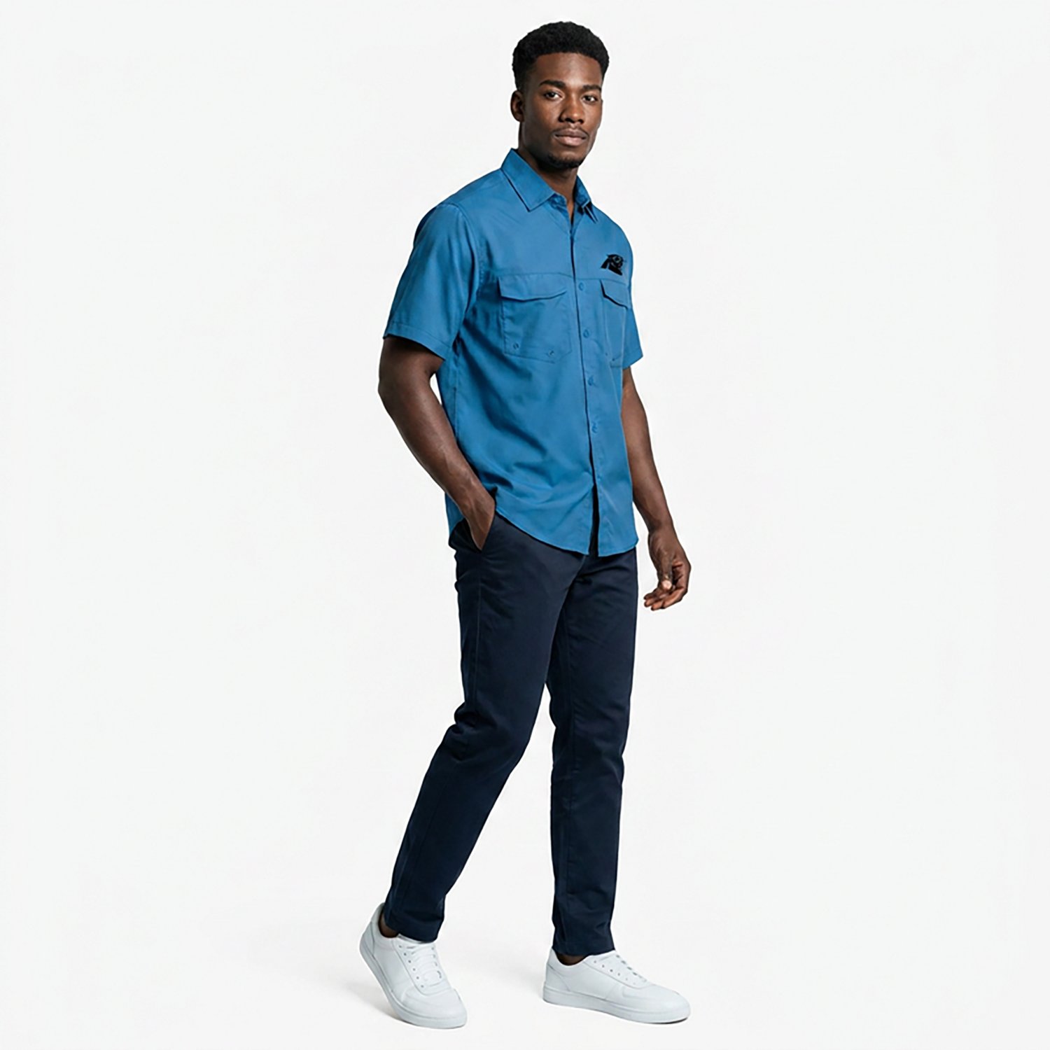 Antigua Men's Carolina Panthers Game Day Woven Fishing Shirt - view number 3