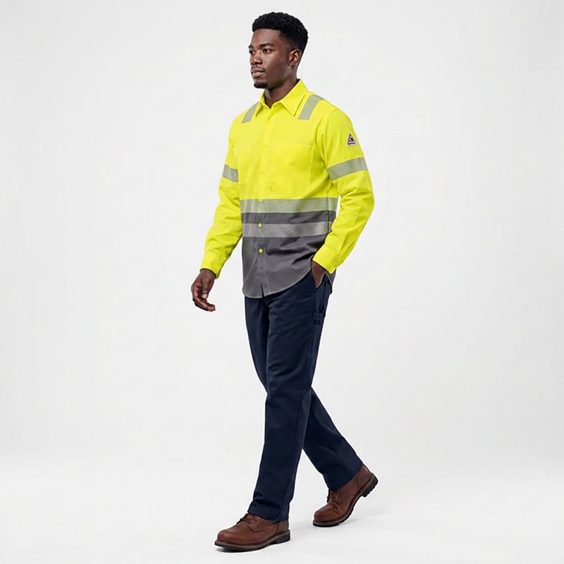 Bulwark Men's EXCEL Flame Resistant ComforTouch Hi-Visibility Colorblock Uniform Shirt