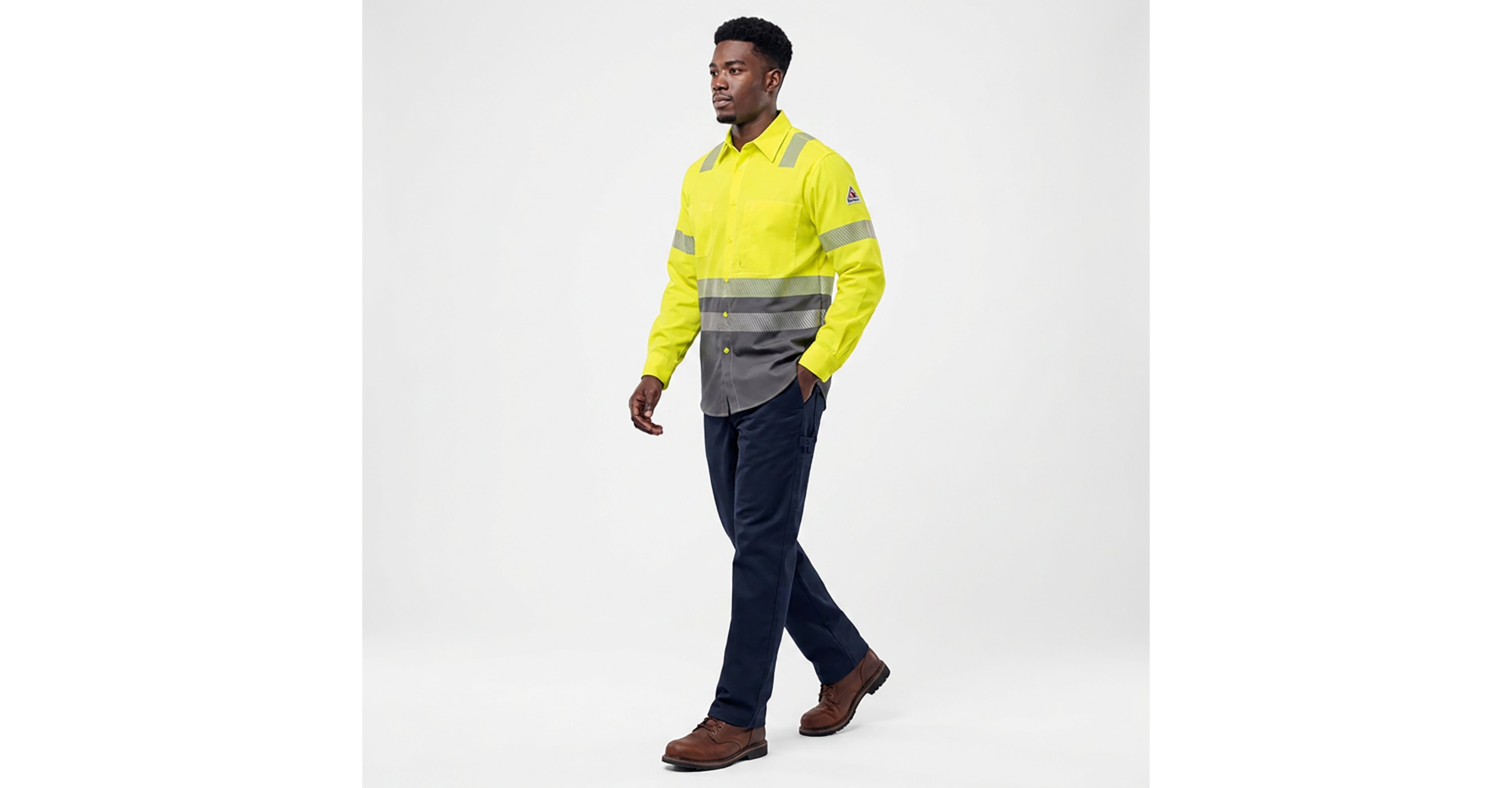 Bulwark Men's EXCEL Flame Resistant ComforTouch Hi-Visibility Colorblock Uniform Shirt