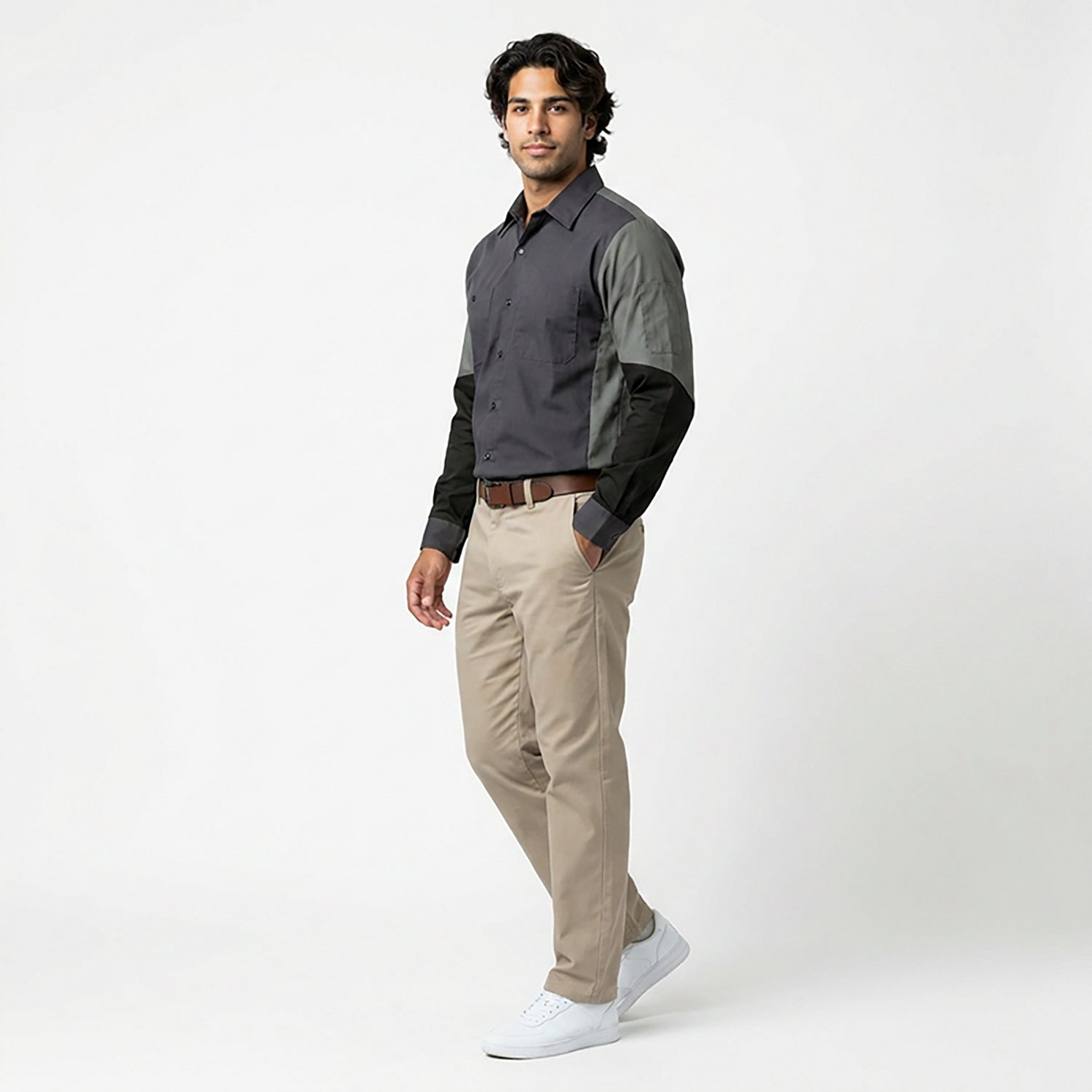 Red Kap Men's 2-Tone Crew Long Sleeve Shirt                                                                                      - view number 2