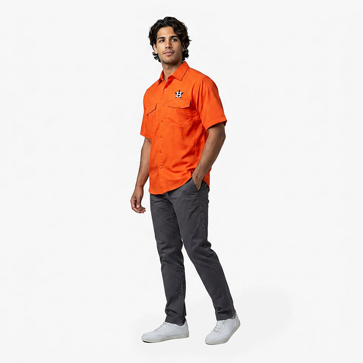 Antigua Men's Houston Astros Game Day Woven Fishing Shirt
