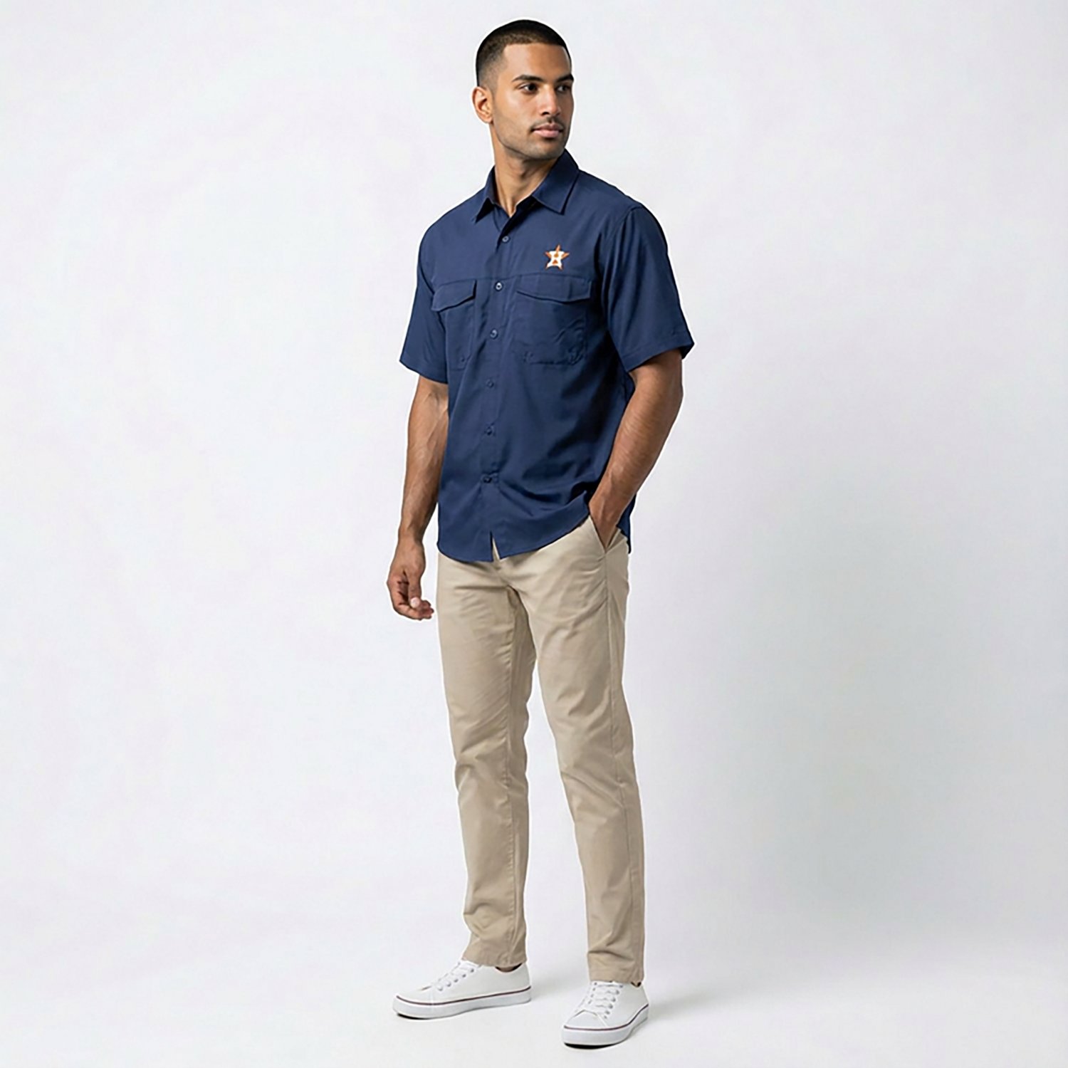 Antigua Men's Houston Astros Game Day Woven Fishing Shirt - view number 2