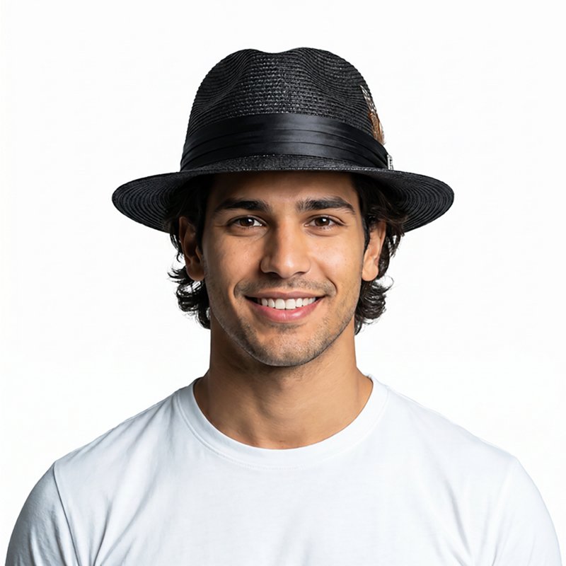 Stacy Adams Men's Solid Vent Paper Milan Fedora Hat - Black