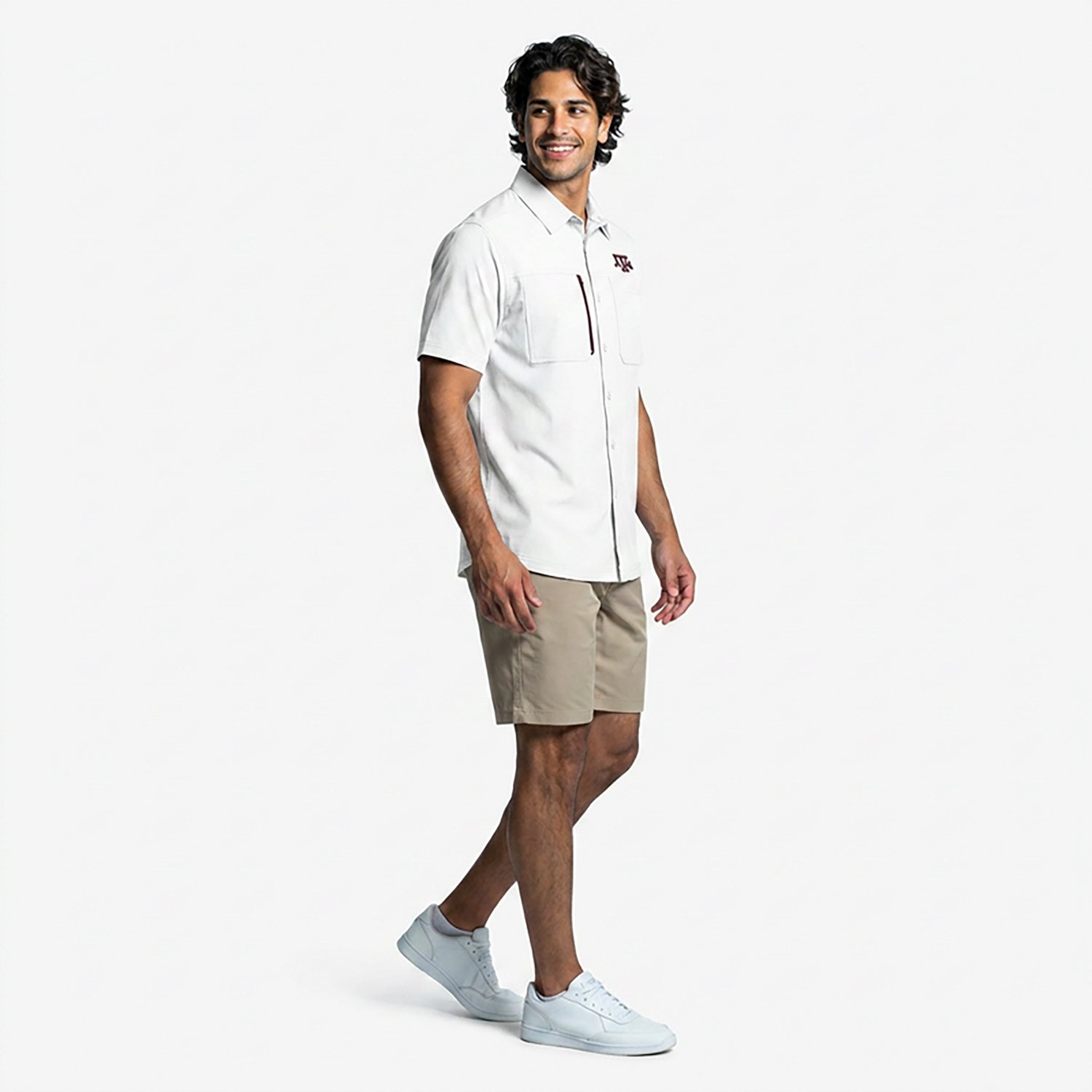 Antigua Men's Texas A&M University Kickoff Woven Short Sleeve Fishing Shirt - view number 4