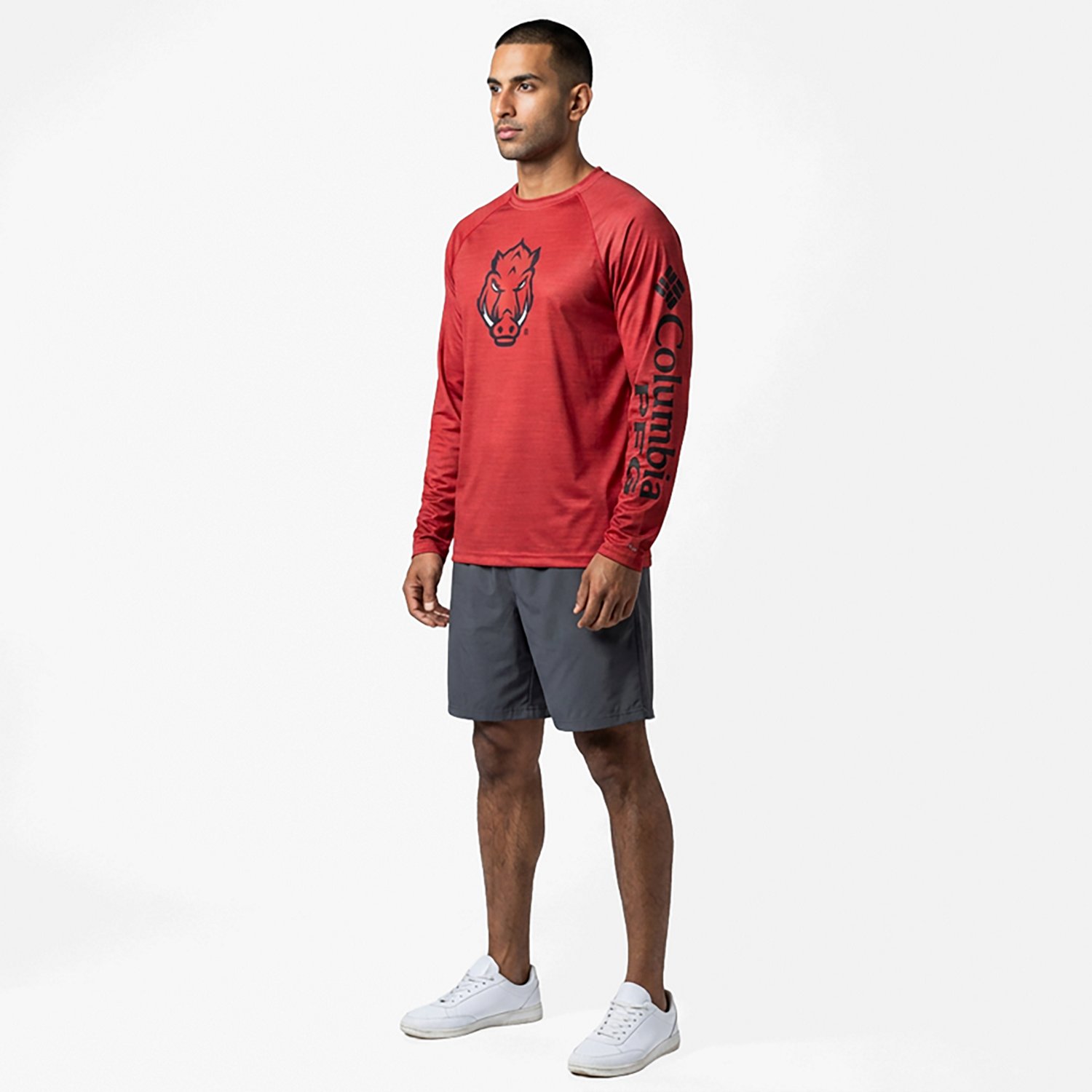 Columbia Sportswear Men's University of Arkansas PFG Terminal Tackle Heather Long Sleeve Shirt