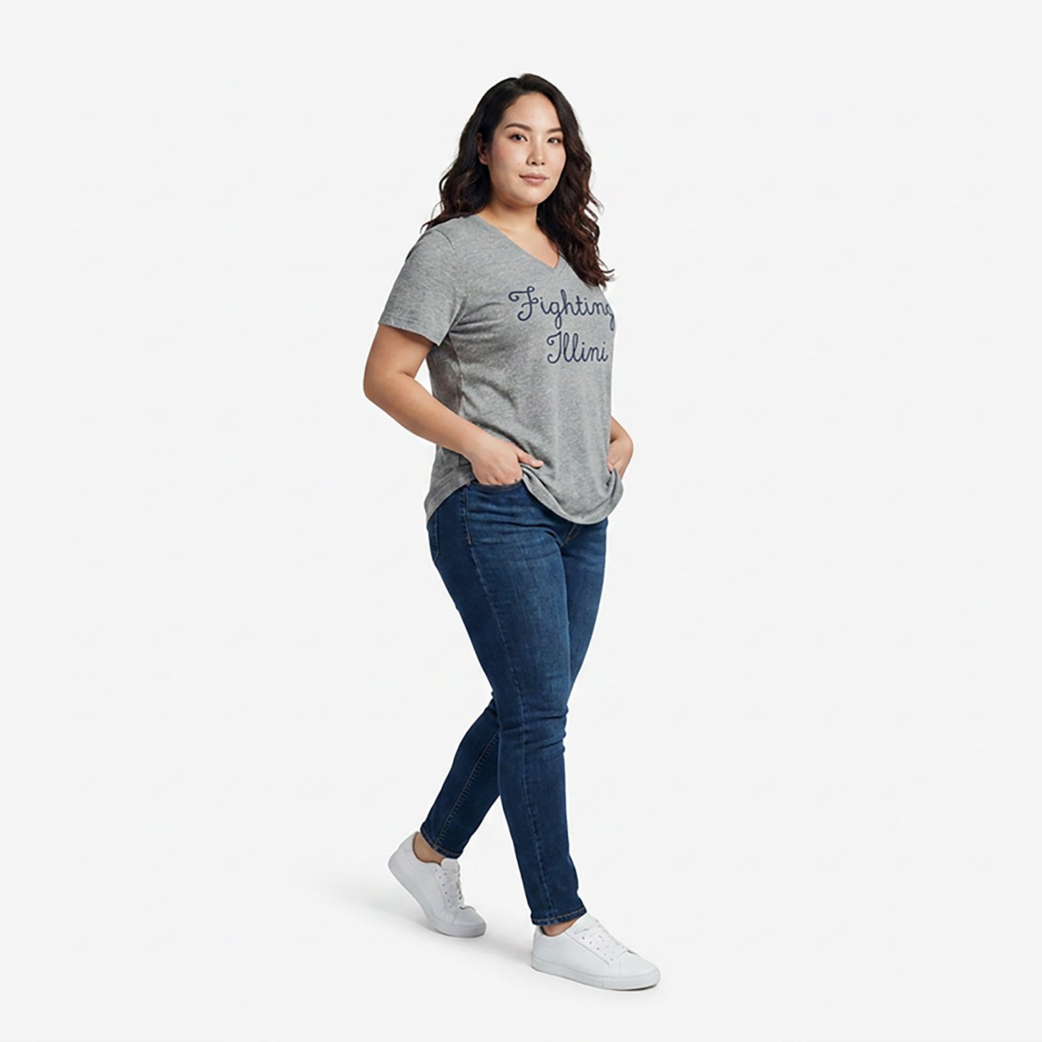 Three Square Women's University of Illinois Knobi Stardust Chain Puff V-neck T-shirt - view number 2