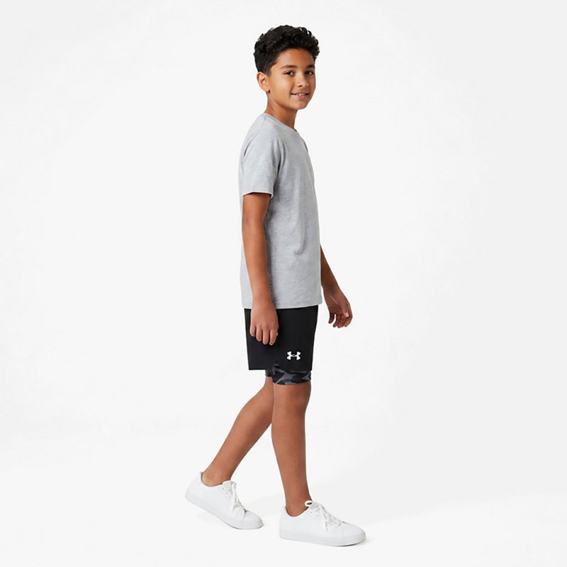Under Armour Boys' Woven 2-In-1 Shorts, Medium, Black/White