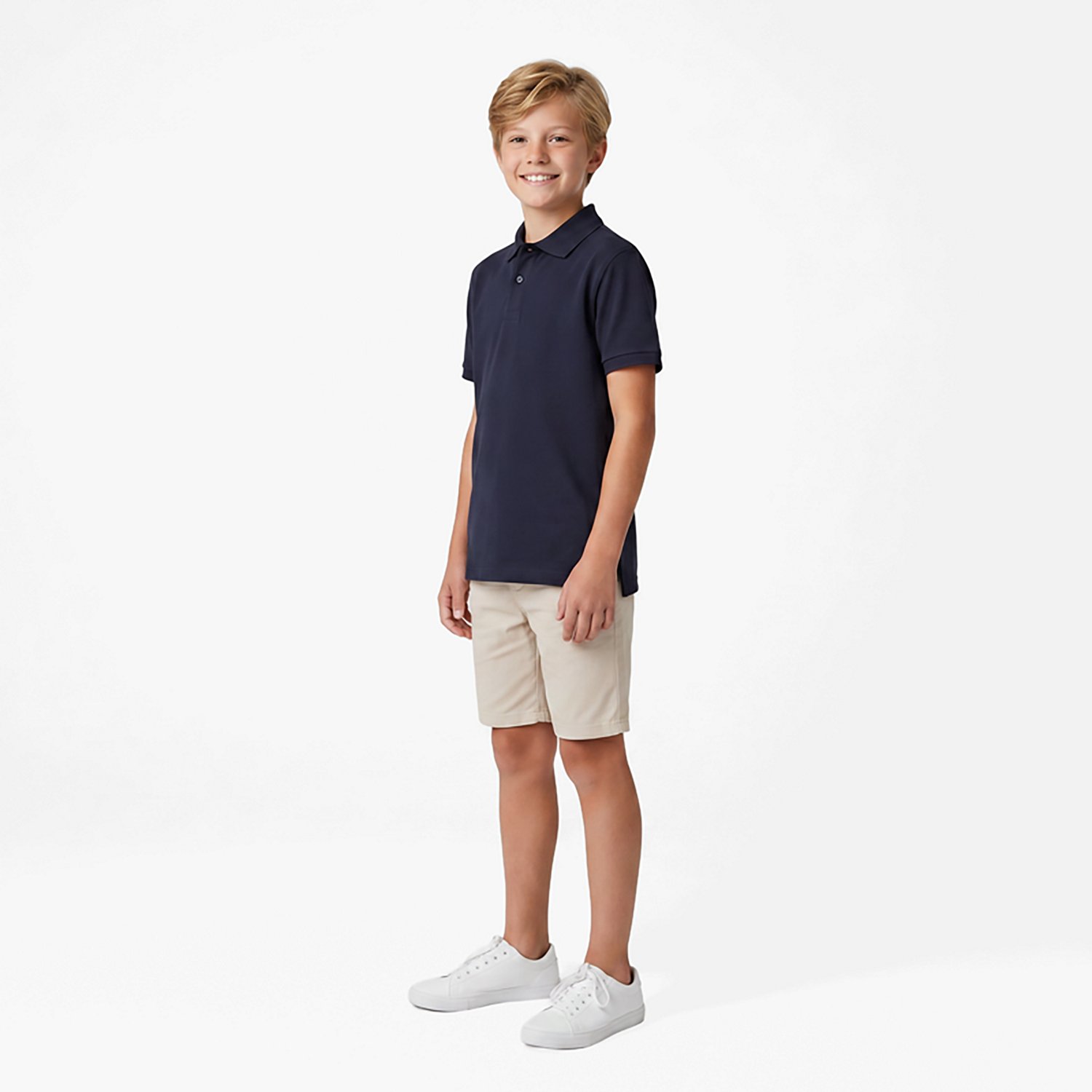 Nautica Boys' Husky Double Pique Short Sleeve Polo Shirt