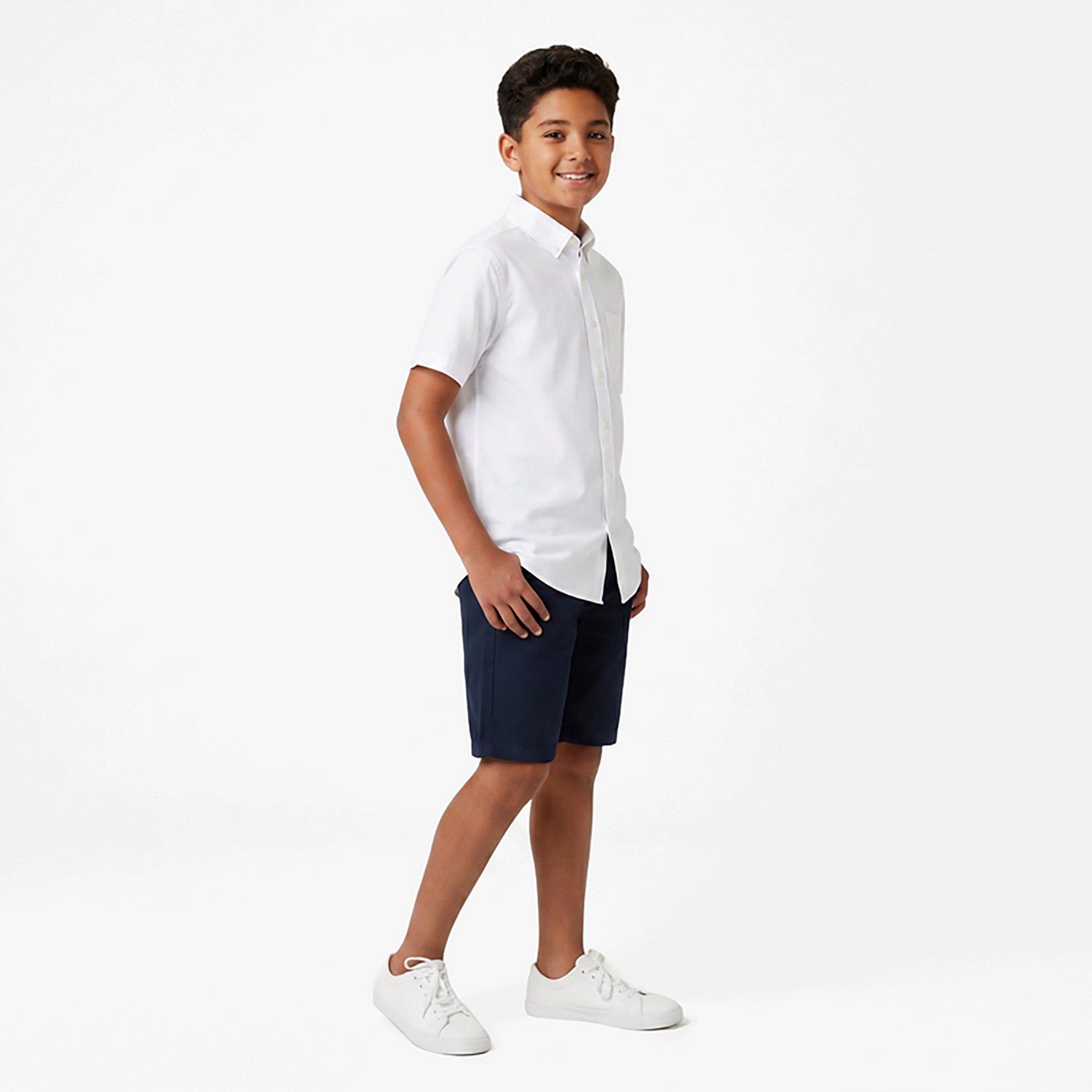 Nautica Boys' Husky Oxford Short Sleeve Button Down Shirt