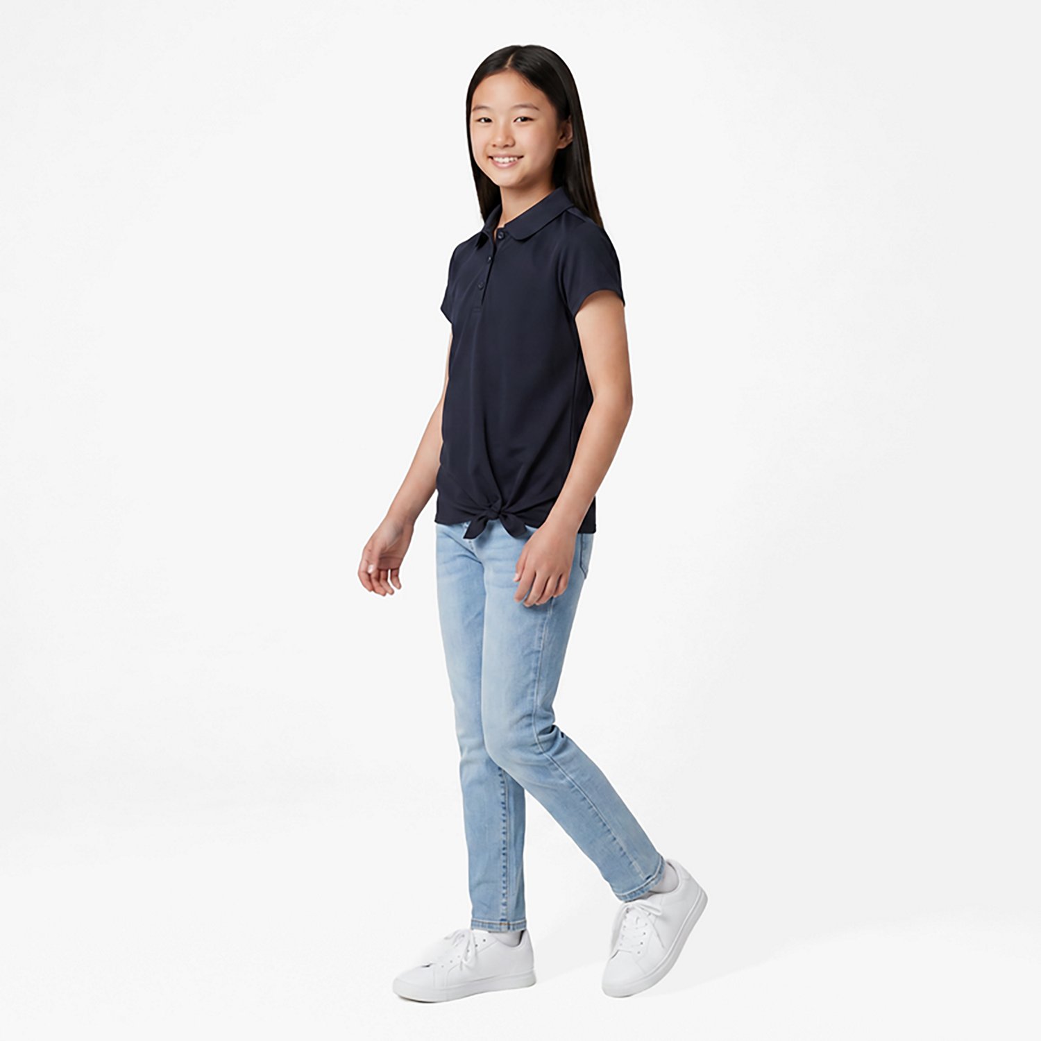 Nautica Girls' Performance Tie Front Plus Polo Shirt