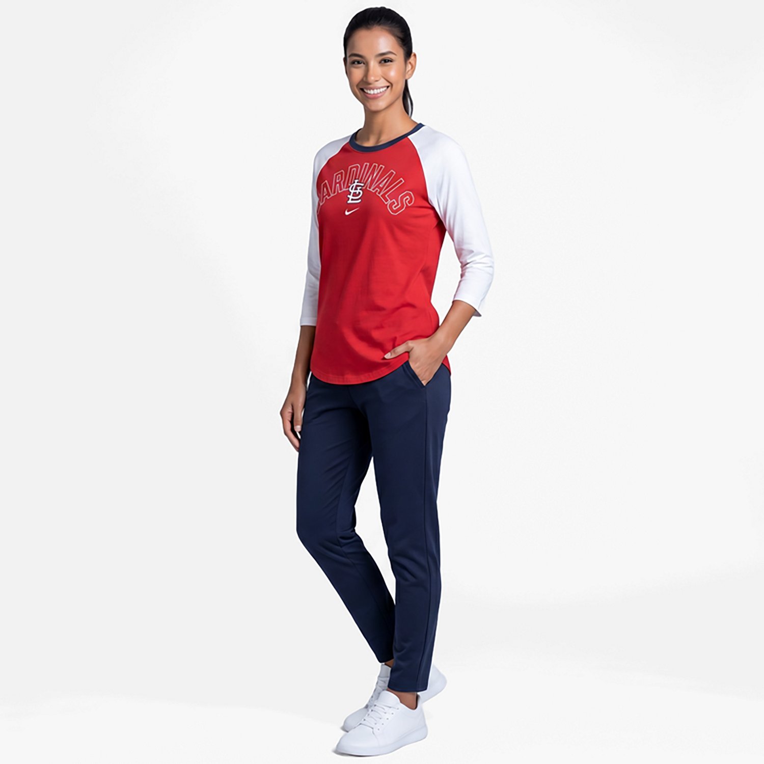 Nike /White St Louis Cardinals Knockout Arch 3/4-Sleeve Raglan Tri-Blend T-Shirt - view number 2