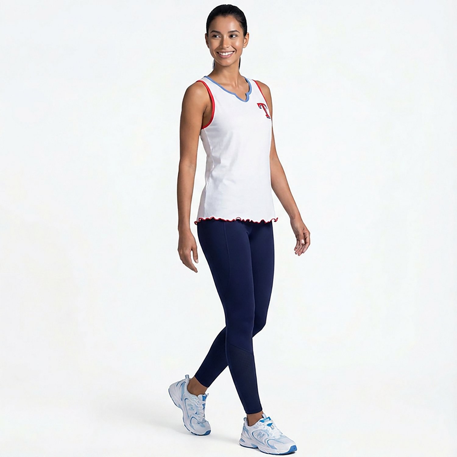 New Era Women's Texas Rangers V-notch Lettuce Hem Tank Top - view number 3