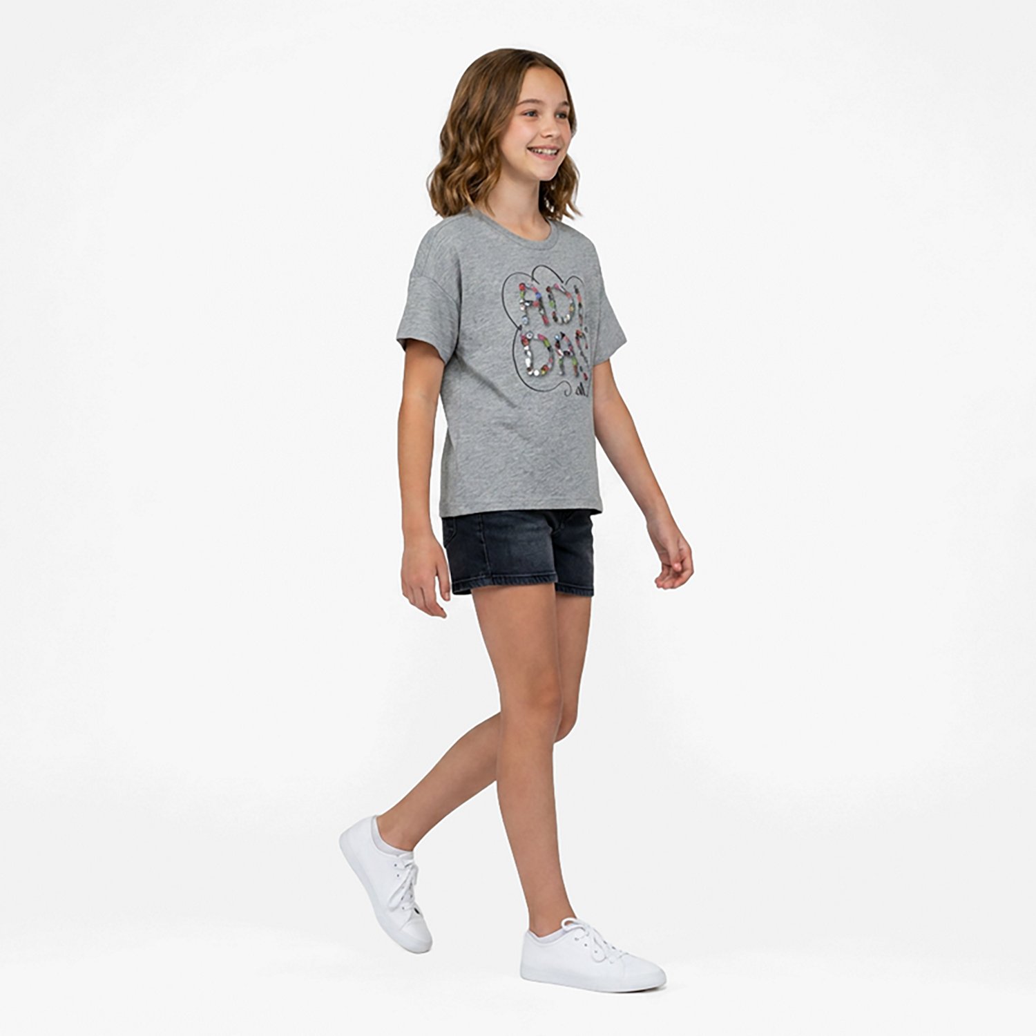 adidas Girls' Drop Shoulder Heather Short Sleeve T-shirt