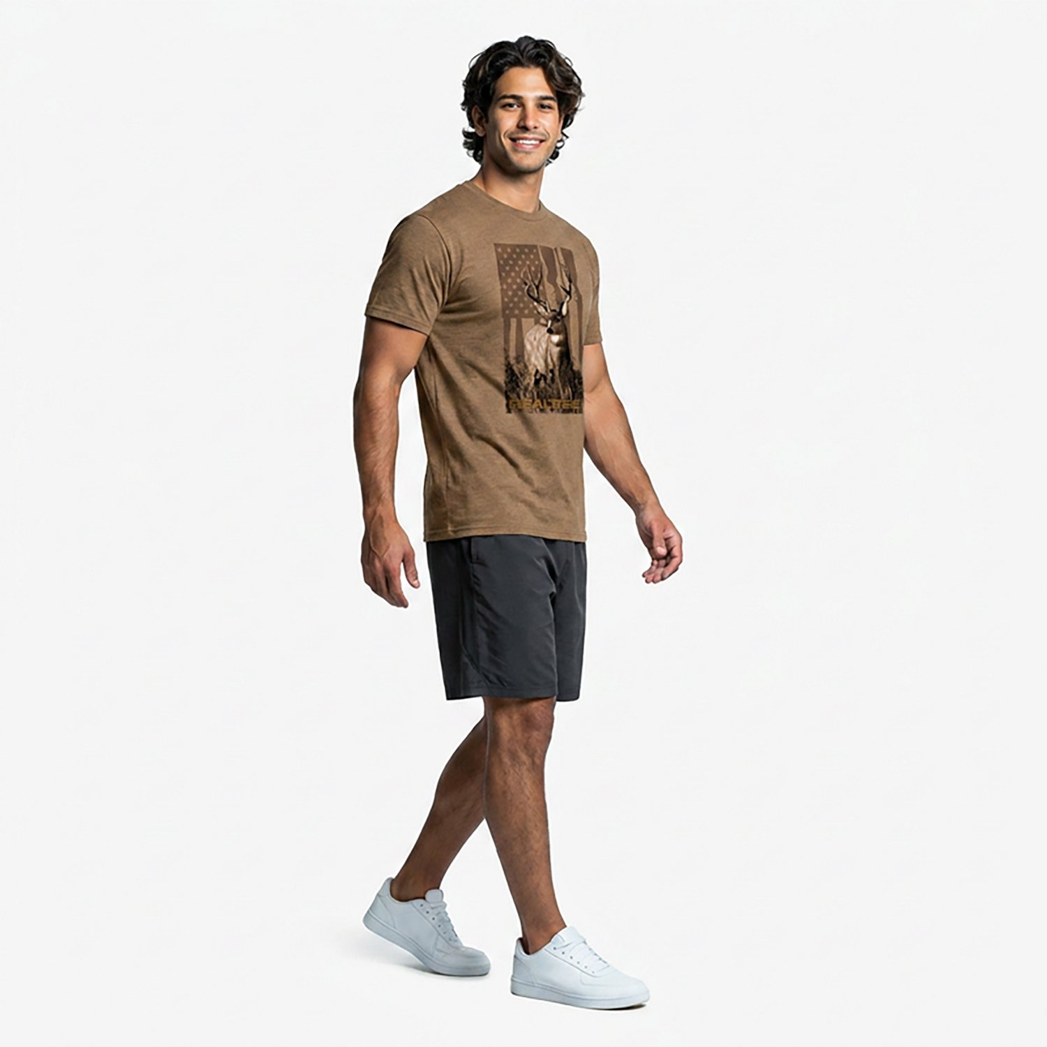 Realtree Men's Photo Deer Gun Flag Short Sleeve T-shirt